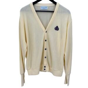 Izod Sweater Men Large Yellow Cardigan V-Neck Knit Crest Preppy Grandpa Academia